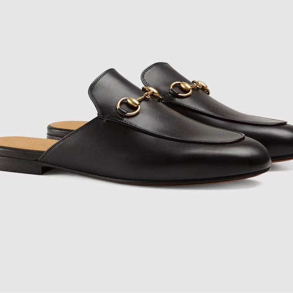 GUCCI PRINCETOWN BLACK LEATHER MULE SLIDES - SIZE 39.5 - Picture 10 of 12